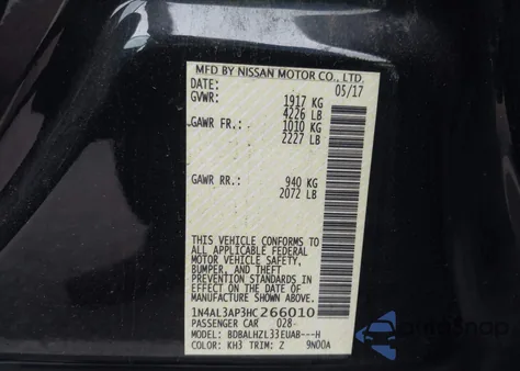 2017 Nissan Altima 2.5 Sr from USA, damaged, VIN 1N4AL3AP3HC266010